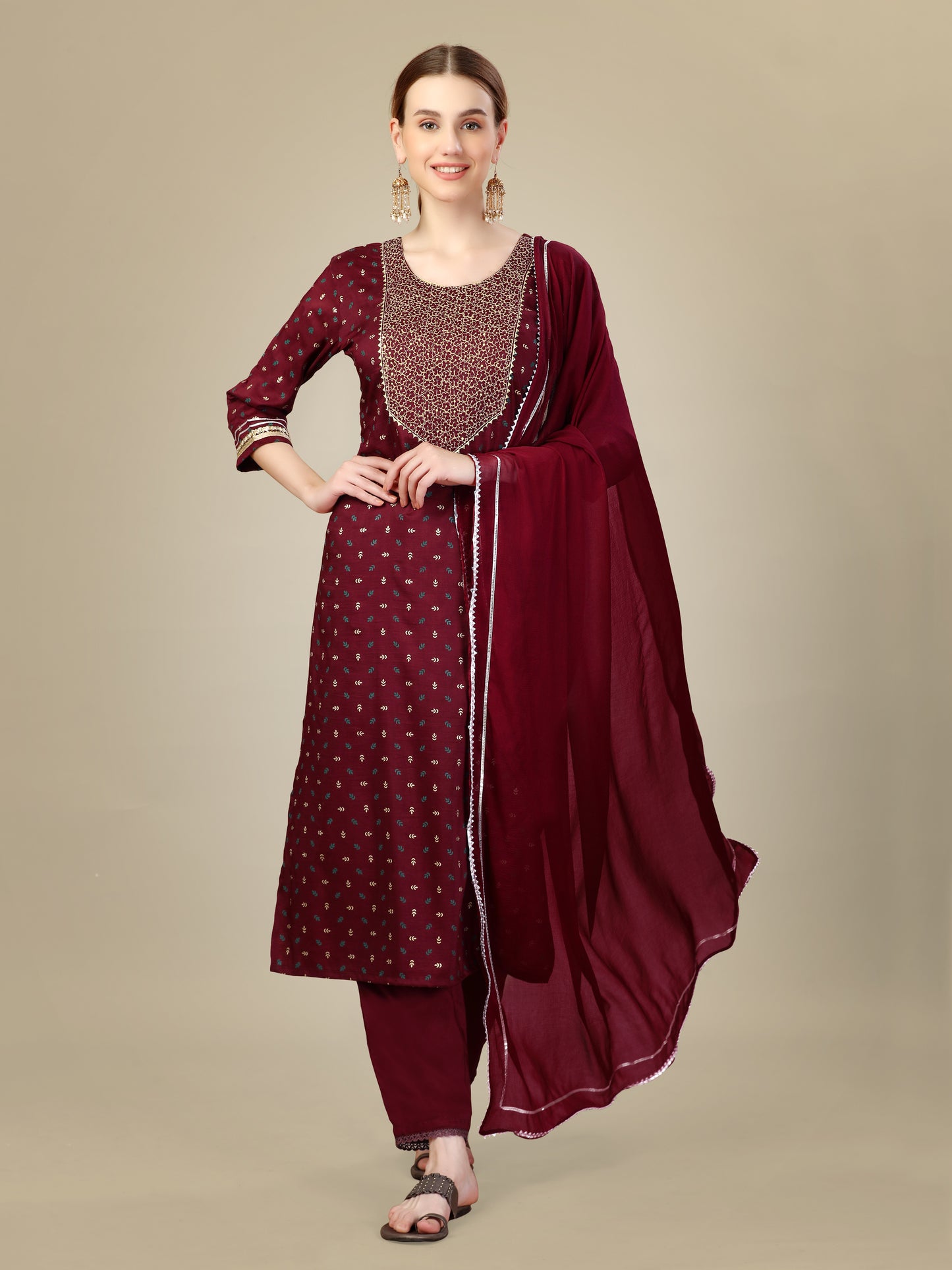 Regal Grace Women's Viscos Tebby Silk Heavy Embroidery Kurti with Pant and Dupatta Set