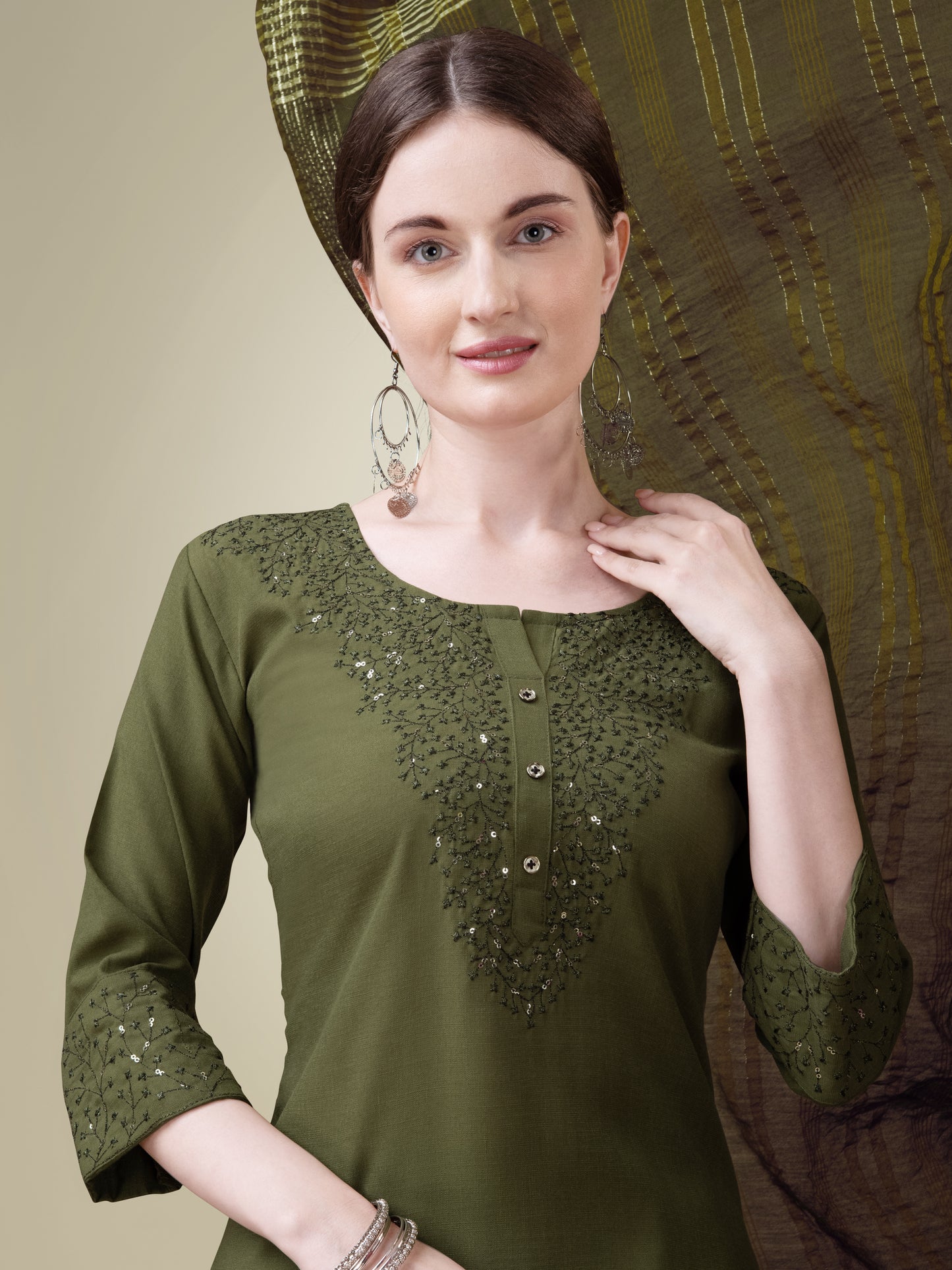 Graceful Glamour Embroidery Kurti with Pant and Dupatta Set