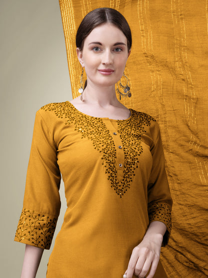 Graceful Glamour Embroidery Kurti with Pant and Dupatta Set