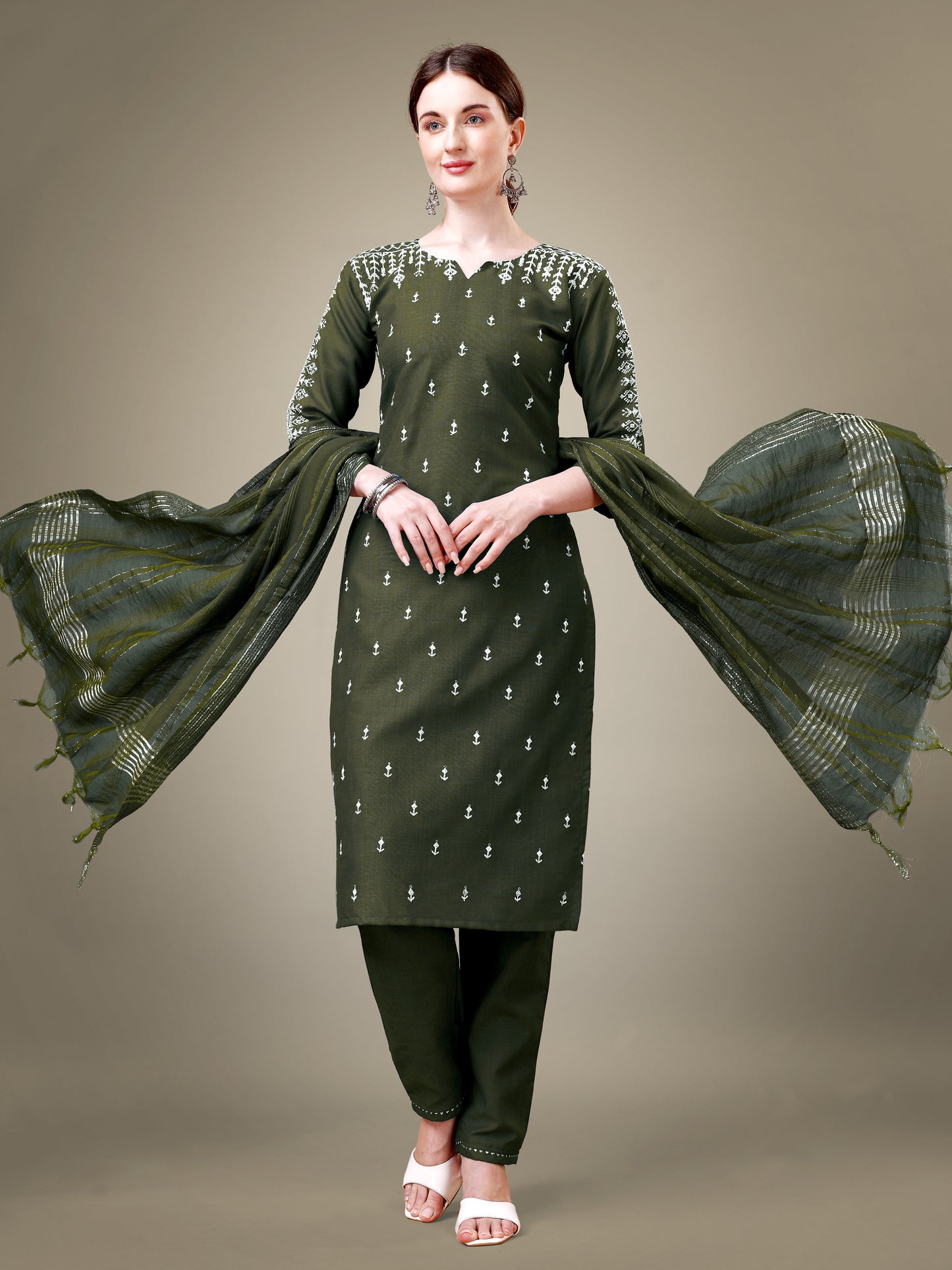 Majestic Moments Embroidery Kurti with Pant and Dupatta Set