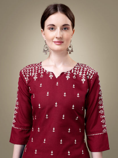 Majestic Moments Embroidery Kurti with Pant and Dupatta Set