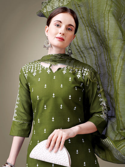 Majestic Moments Embroidery Kurti with Pant and Dupatta Set