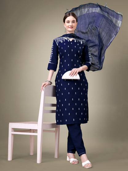 Majestic Moments Embroidery Kurti with Pant and Dupatta Set