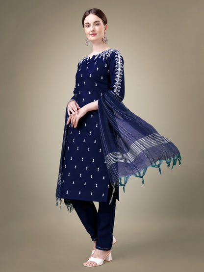 Majestic Moments Embroidery Kurti with Pant and Dupatta Set