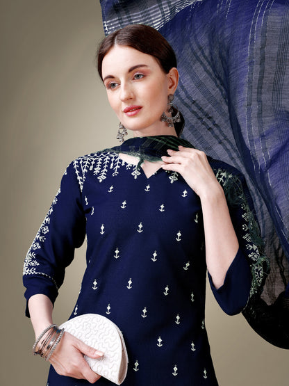 Majestic Moments Embroidery Kurti with Pant and Dupatta Set