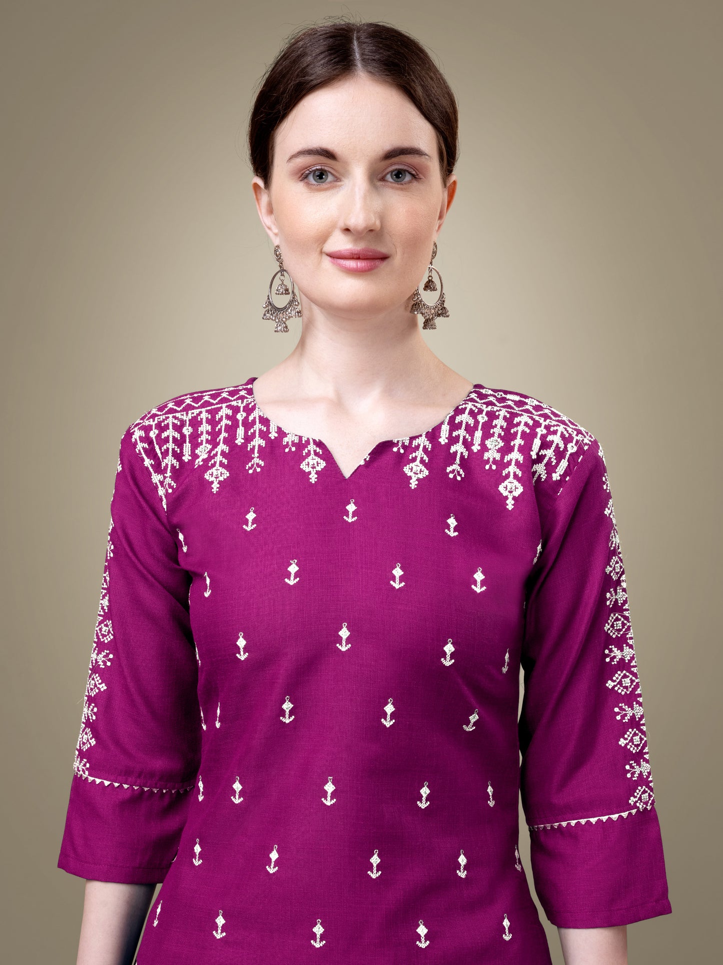 Majestic Moments Embroidery Kurti with Pant and Dupatta Set