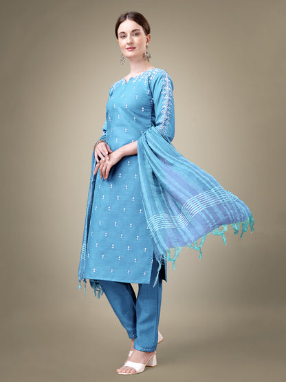 Majestic Moments Embroidery Kurti with Pant and Dupatta Set