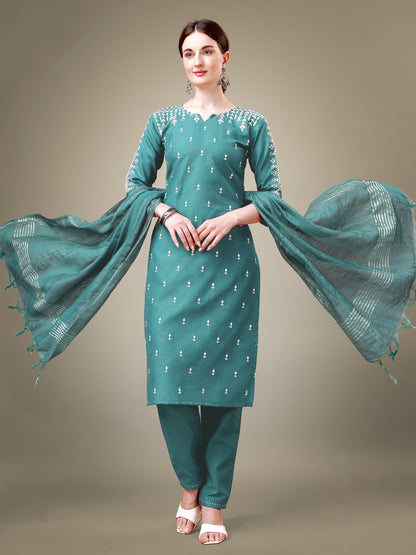 Majestic Moments Embroidery Kurti with Pant and Dupatta Set