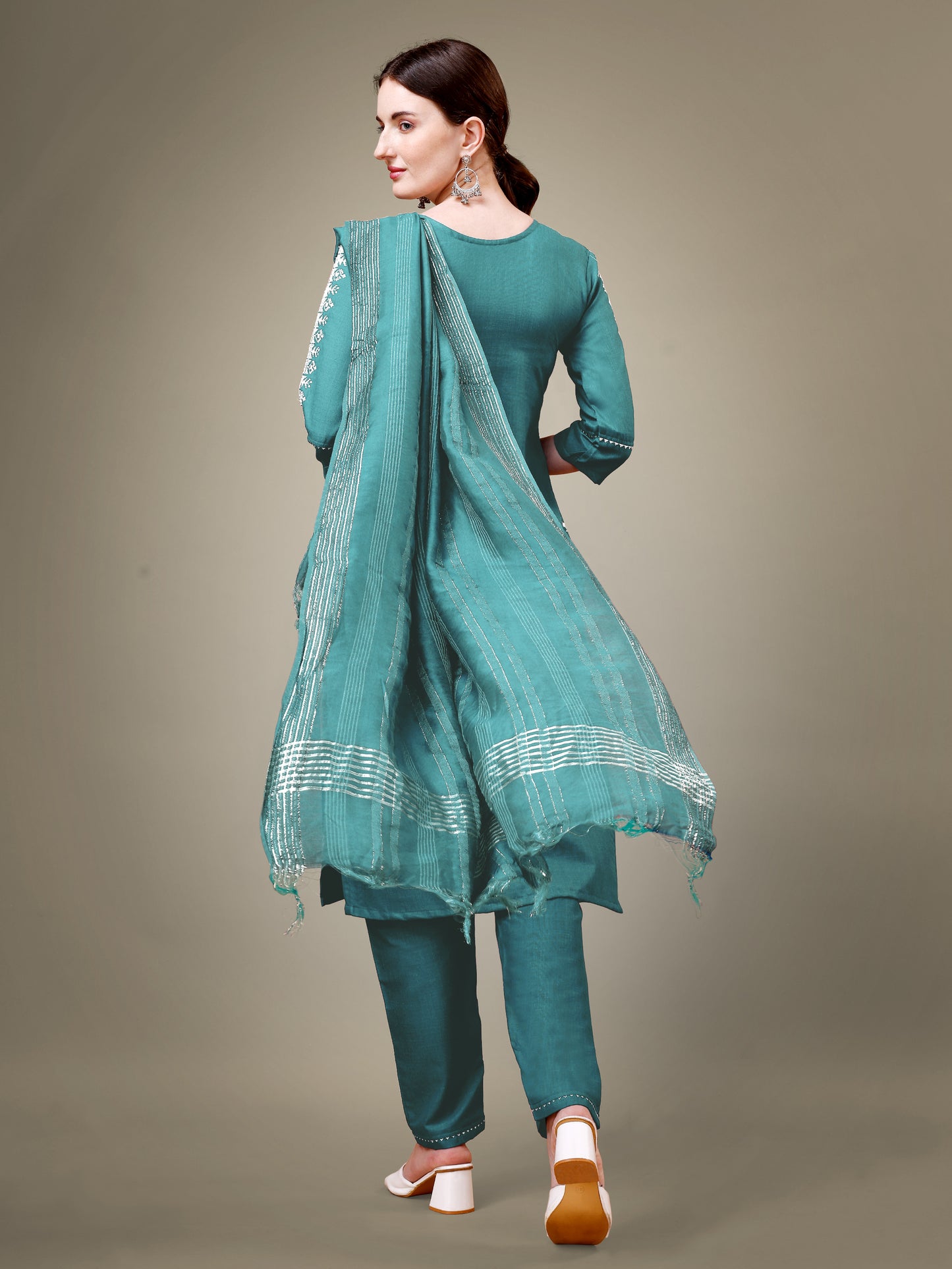 Majestic Moments Embroidery Kurti with Pant and Dupatta Set