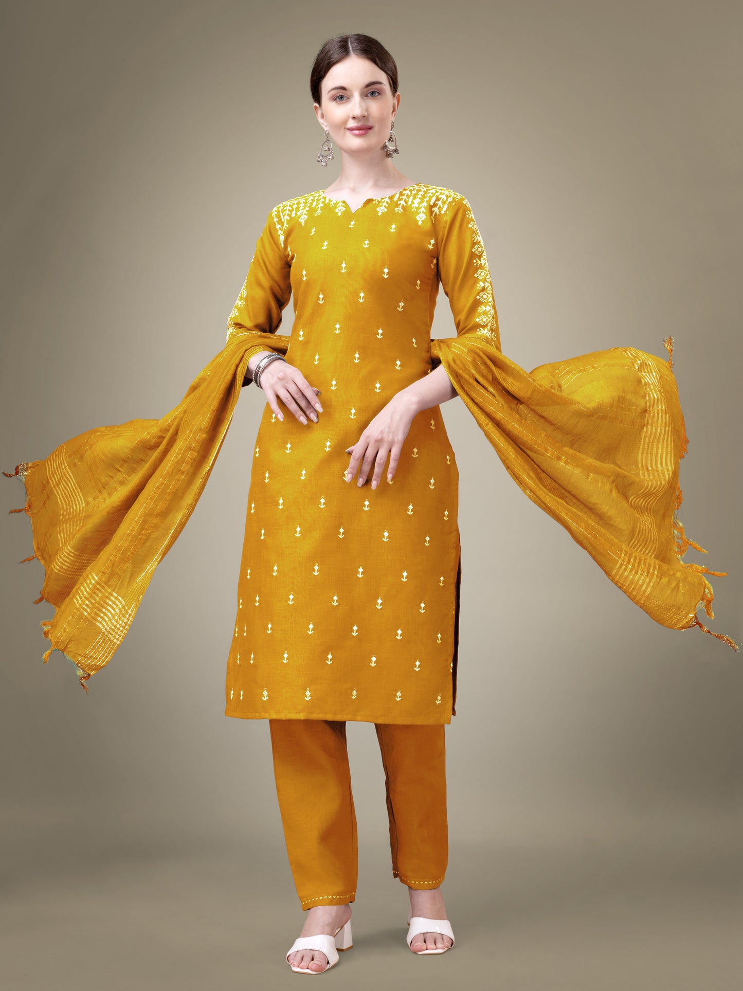 Majestic Moments Embroidery Kurti with Pant and Dupatta Set