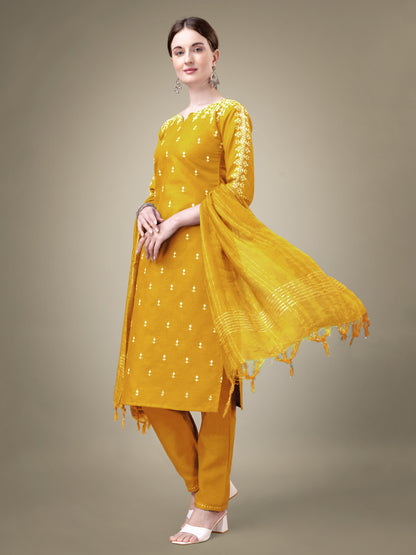 Majestic Moments Embroidery Kurti with Pant and Dupatta Set