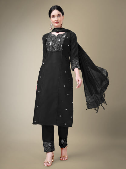 Chic Classic Embroidery Kurti with Pant and Dupatta Set