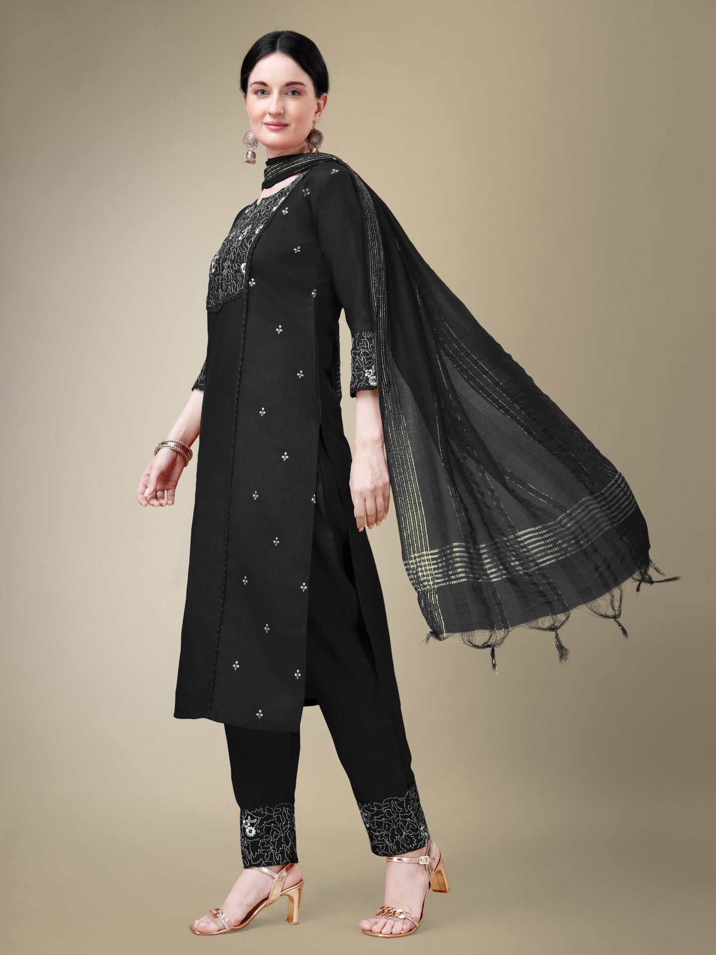 Chic Classic Embroidery Kurti with Pant and Dupatta Set