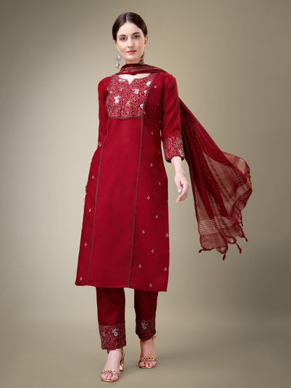 Chic Classic Embroidery Kurti with Pant and Dupatta Set