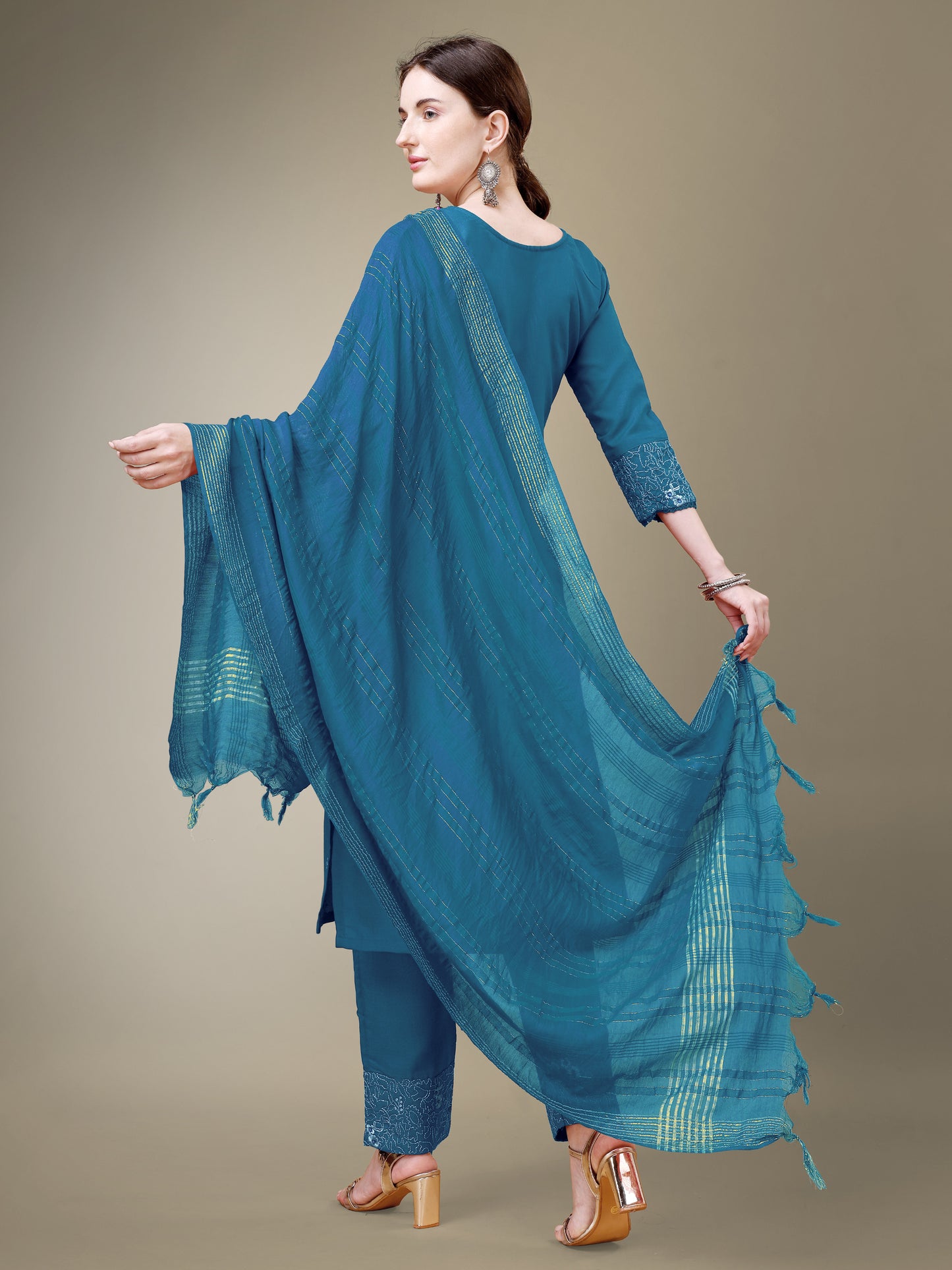 Chic Classic Embroidery Kurti with Pant and Dupatta Set