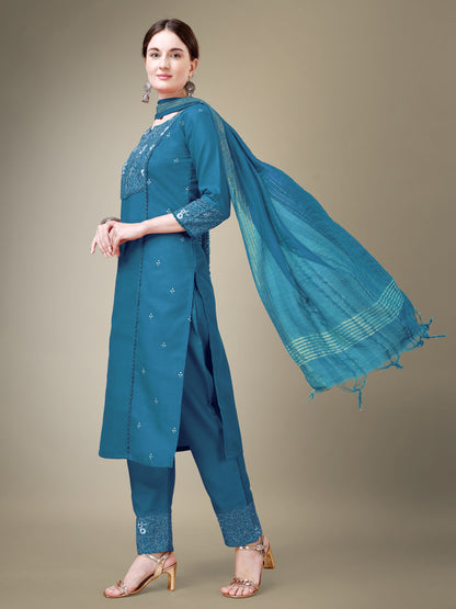 Chic Classic Embroidery Kurti with Pant and Dupatta Set