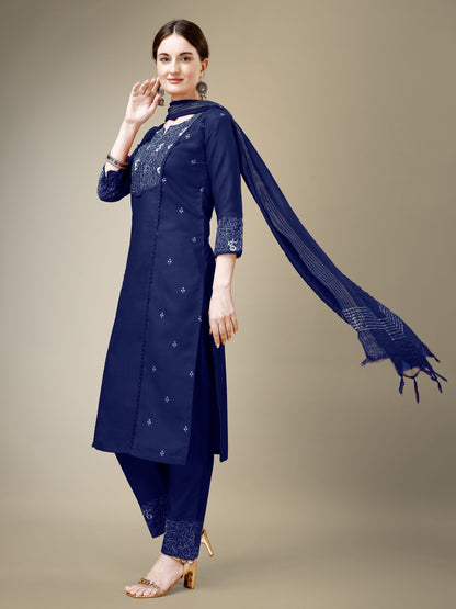 Chic Classic Embroidery Kurti with Pant and Dupatta Set