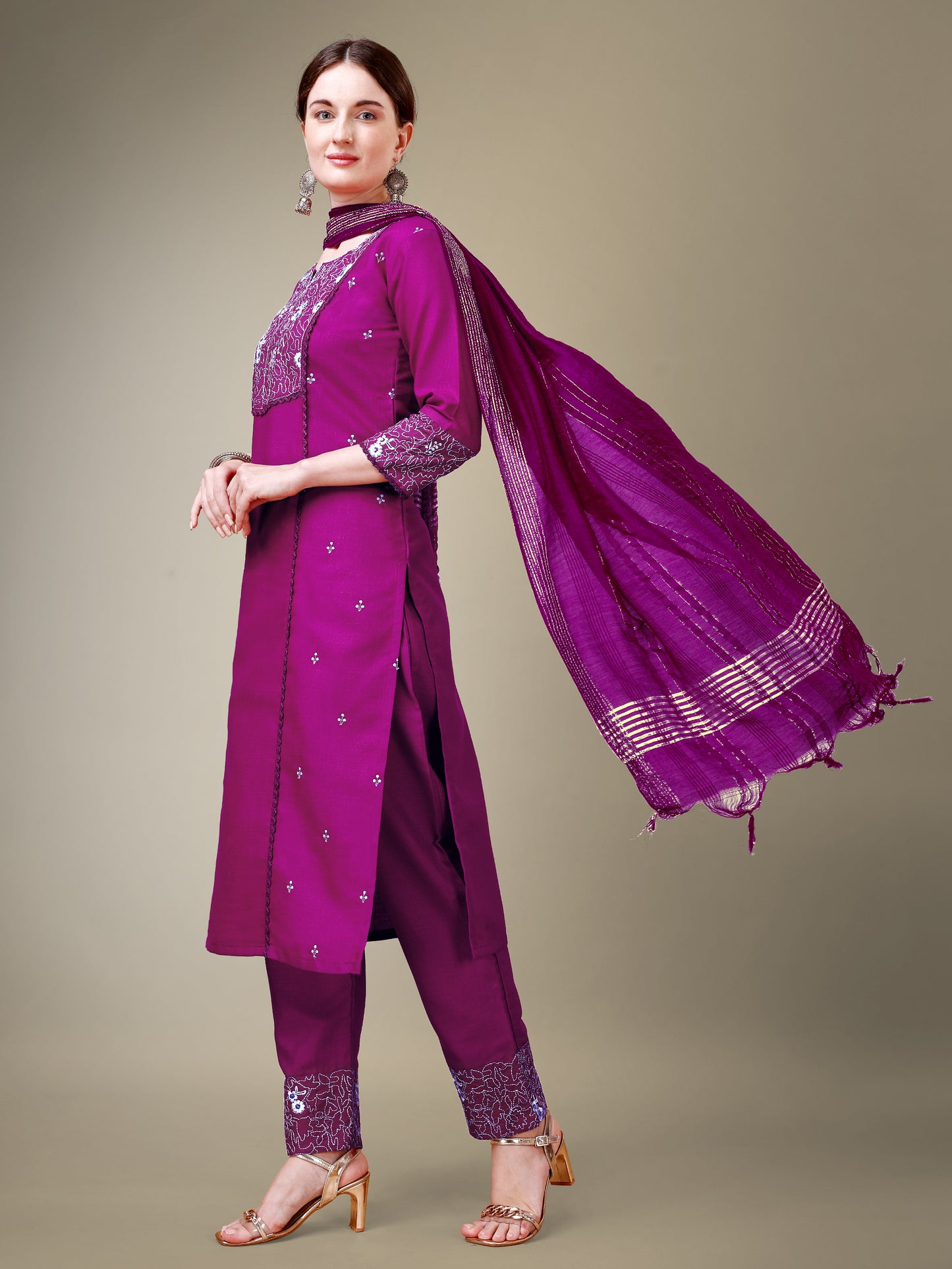 Chic Classic Embroidery Kurti with Pant and Dupatta Set