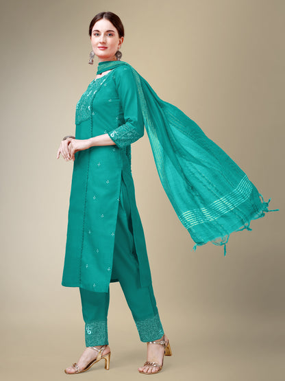 Chic Classic Embroidery Kurti with Pant and Dupatta Set