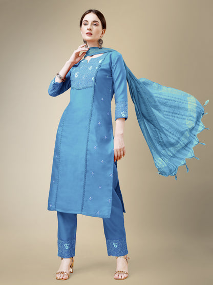 Chic Classic Embroidery Kurti with Pant and Dupatta Set