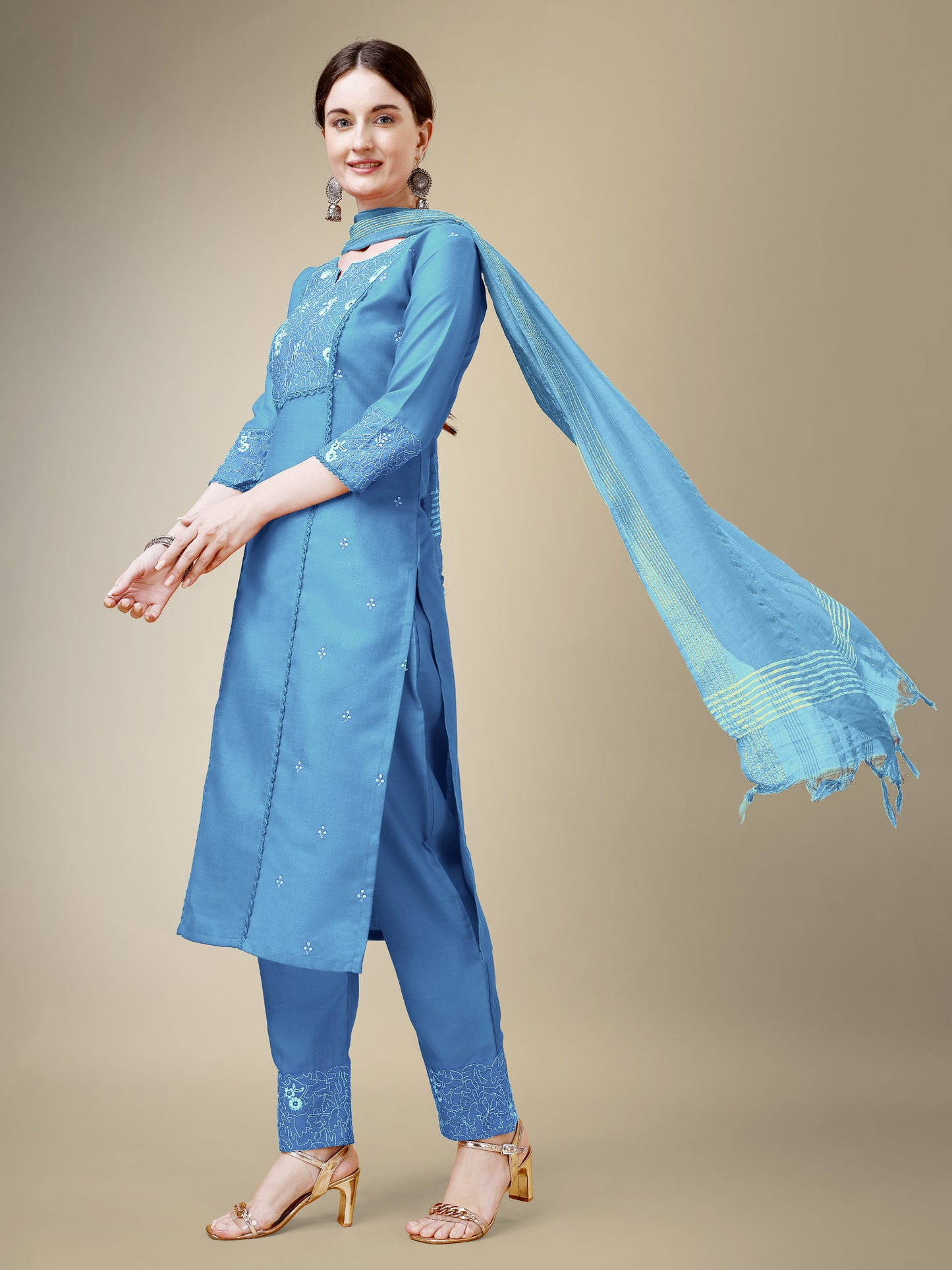 Chic Classic Embroidery Kurti with Pant and Dupatta Set