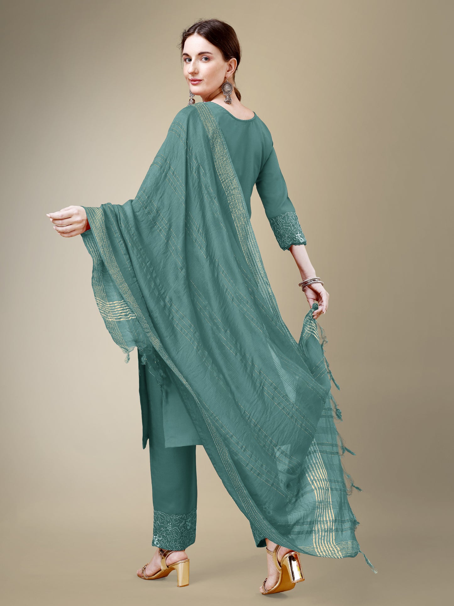 Chic Classic Embroidery Kurti with Pant and Dupatta Set