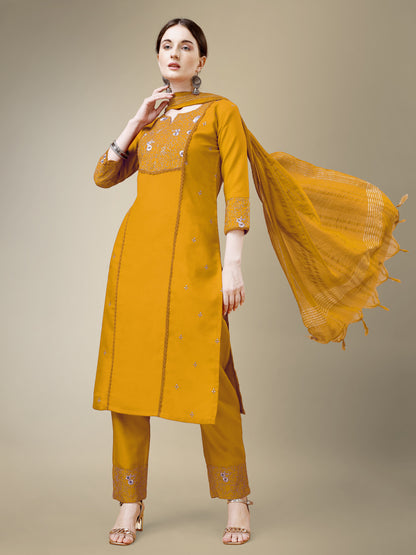 Chic Classic Embroidery Kurti with Pant and Dupatta Set