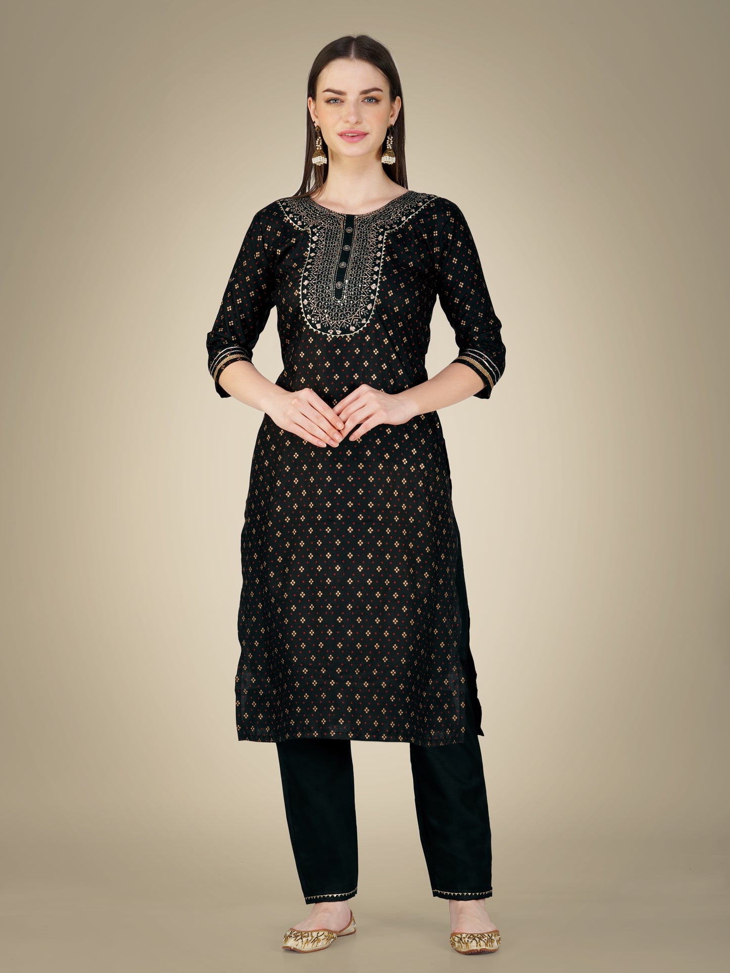 Elegant Heritage Embroidery Kurti with Pant and Dupatta Set