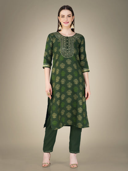 Elegant Heritage Embroidery Kurti with Pant and Dupatta Set