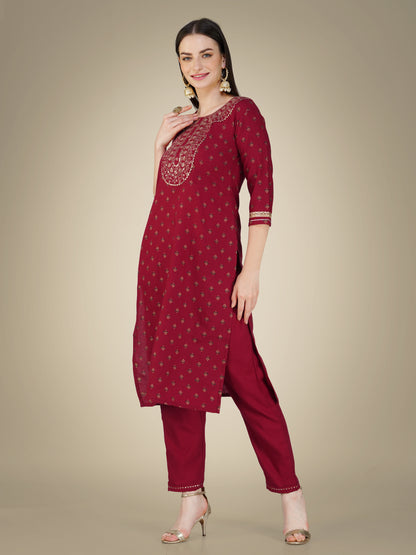 Elegant Heritage Embroidery Kurti with Pant and Dupatta Set