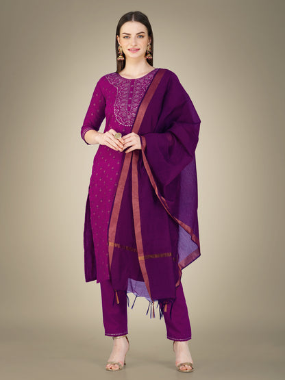 Elegant Heritage Embroidery Kurti with Pant and Dupatta Set