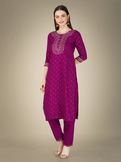 Elegant Heritage Embroidery Kurti with Pant and Dupatta Set