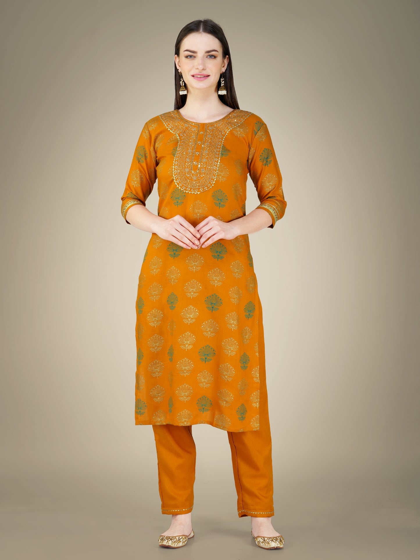 Elegant Heritage Embroidery Kurti with Pant and Dupatta Set