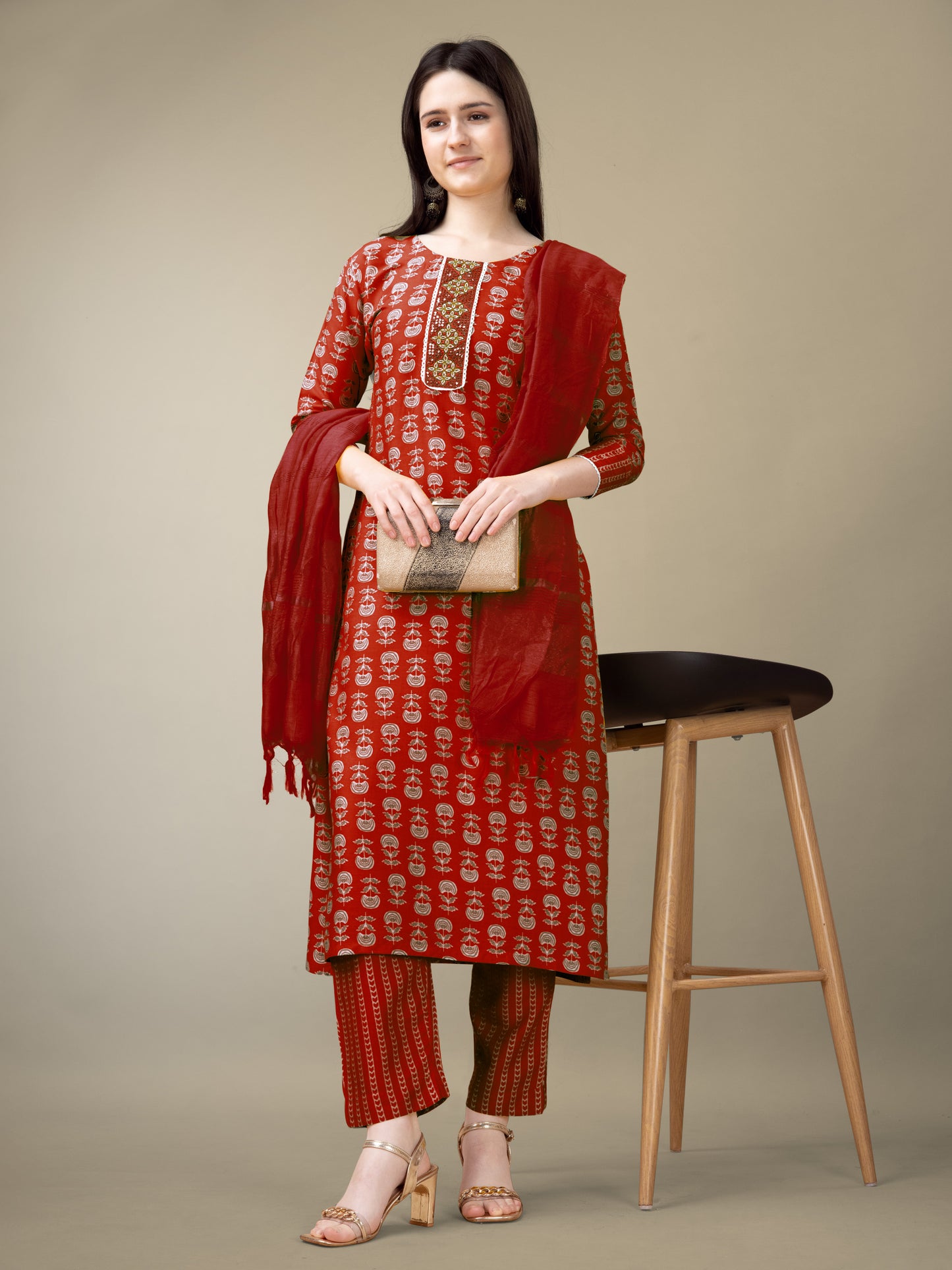 Imperial Beauty Women's Embroidery Kurti with Pant and Dupatta Set