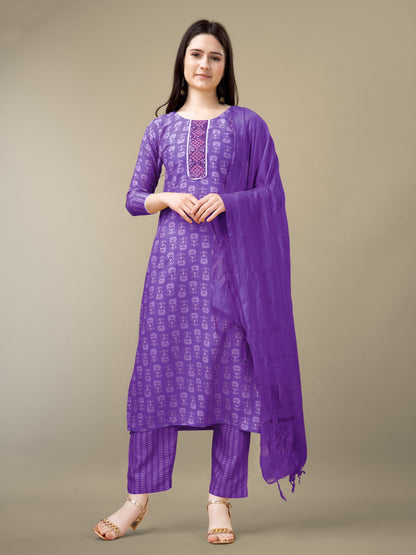 Imperial Beauty Women's Embroidery Kurti with Pant and Dupatta Set