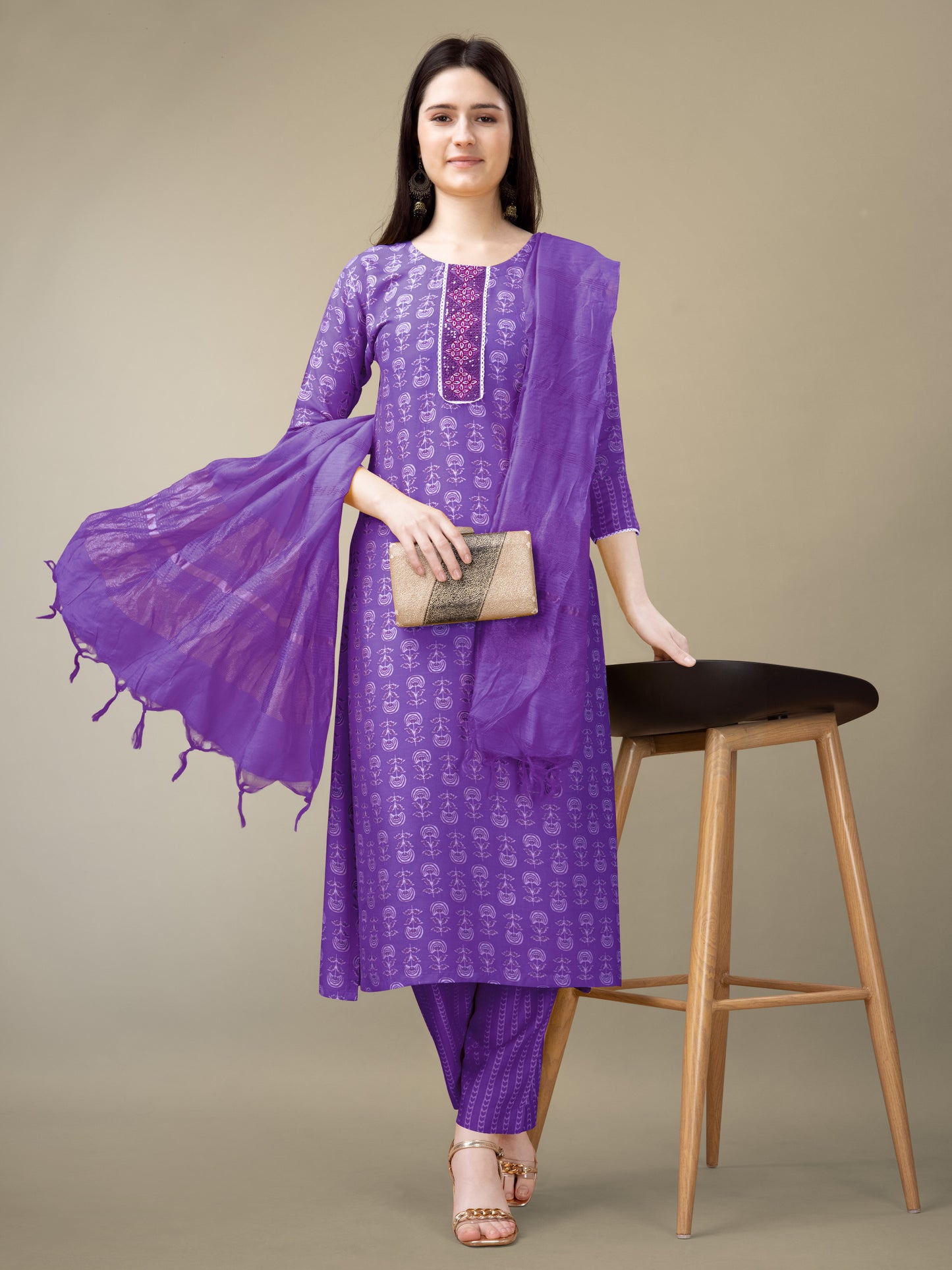 Imperial Beauty Women's Embroidery Kurti with Pant and Dupatta Set