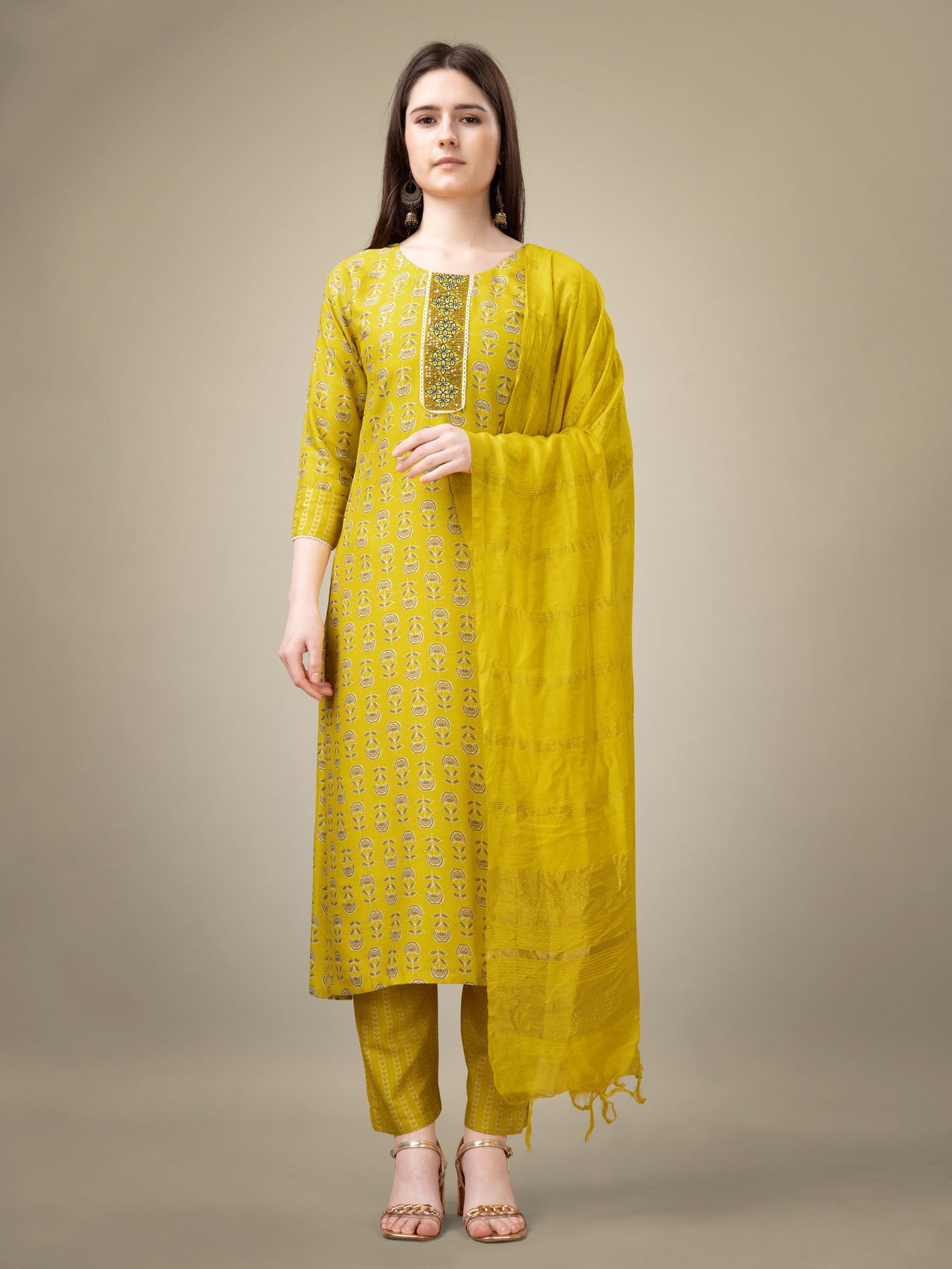 Imperial Beauty Women's Embroidery Kurti with Pant and Dupatta Set