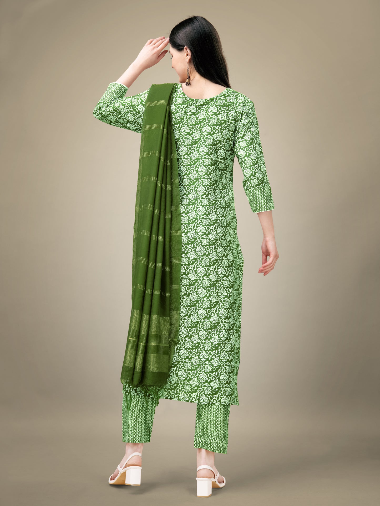 Divine Sophistication Women's Viscos Tebby Silk Heavy Embroidery Kurti with Pant and Dupatta Set