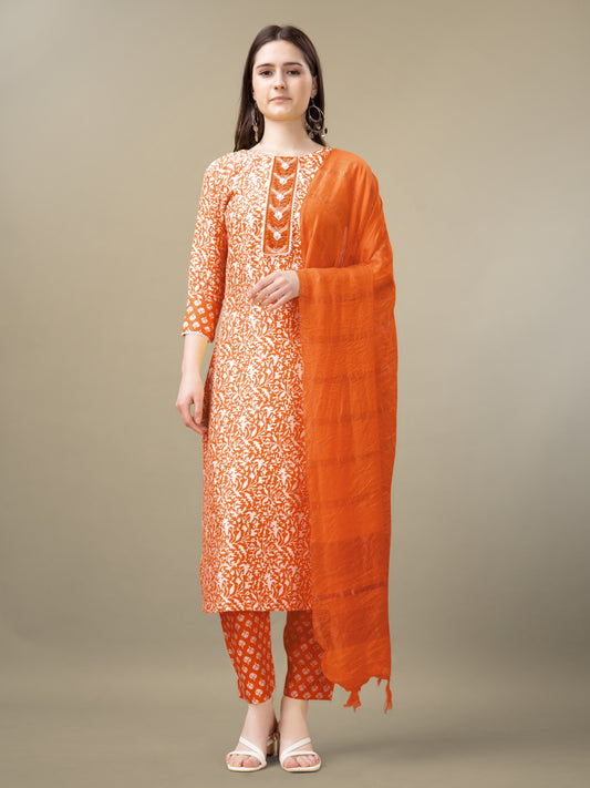 Majestic Flair Women's Embroidery Kurti with Pant and Dupatta Set