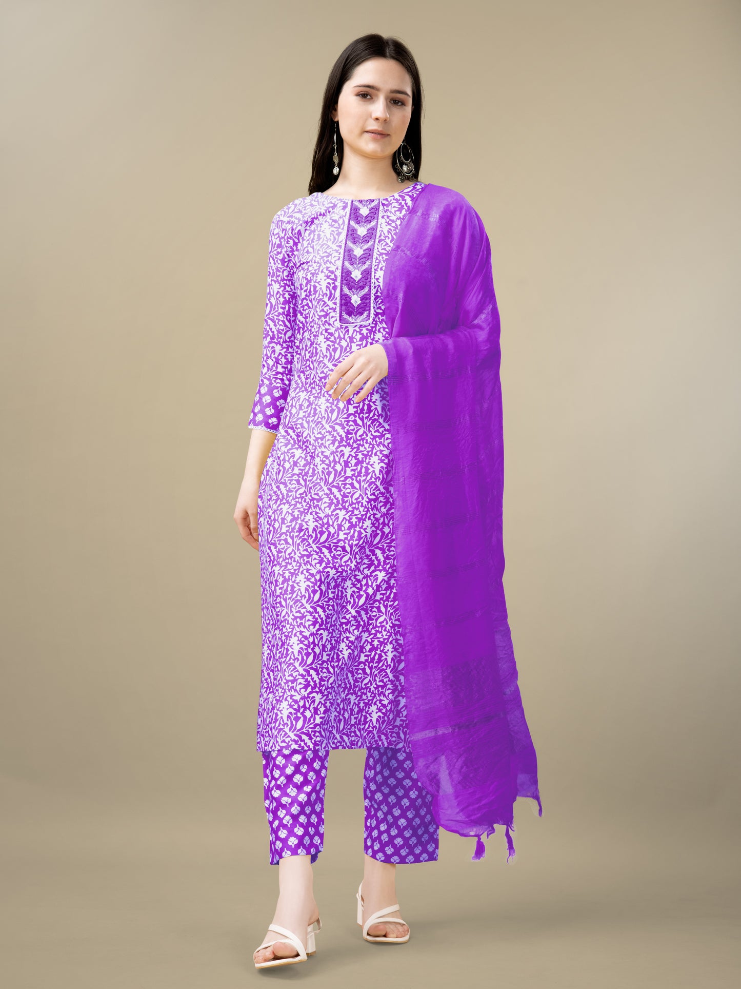 Majestic Flair Women's Embroidery Kurti with Pant and Dupatta Set