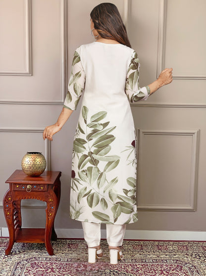 Graceful White Kurti Pant Dupatta Set Cotton Lining Printed & Embroidered