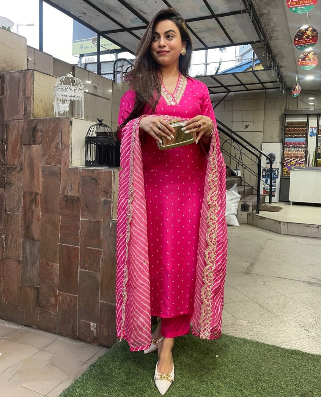 Luxurious Pink Heavy Chanderi A-Line Kurti Set with Embroidery – Includes Pant & Dupatta