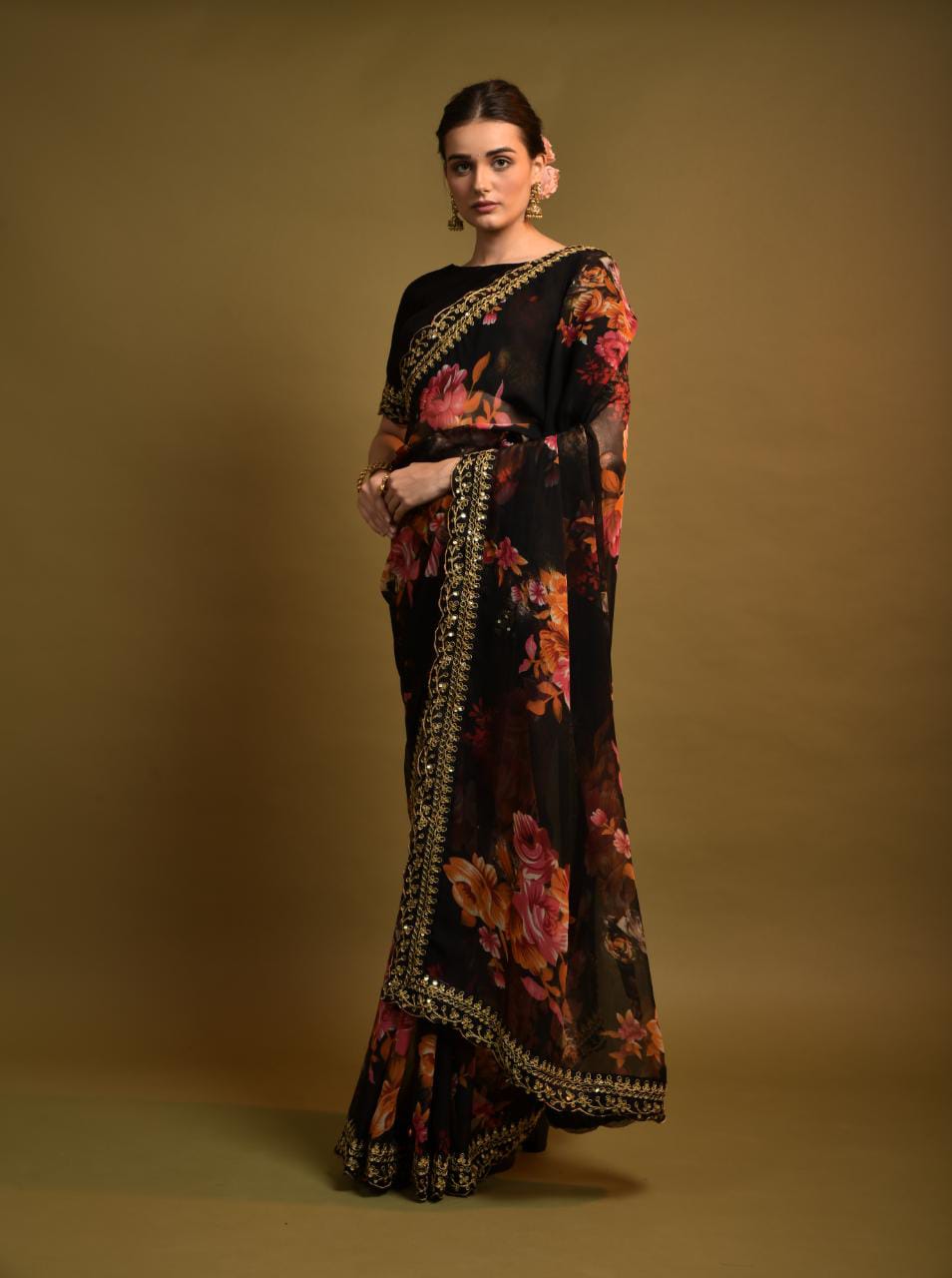 Floral Symphony Saree adorned with Embroidered Cut Work Lace