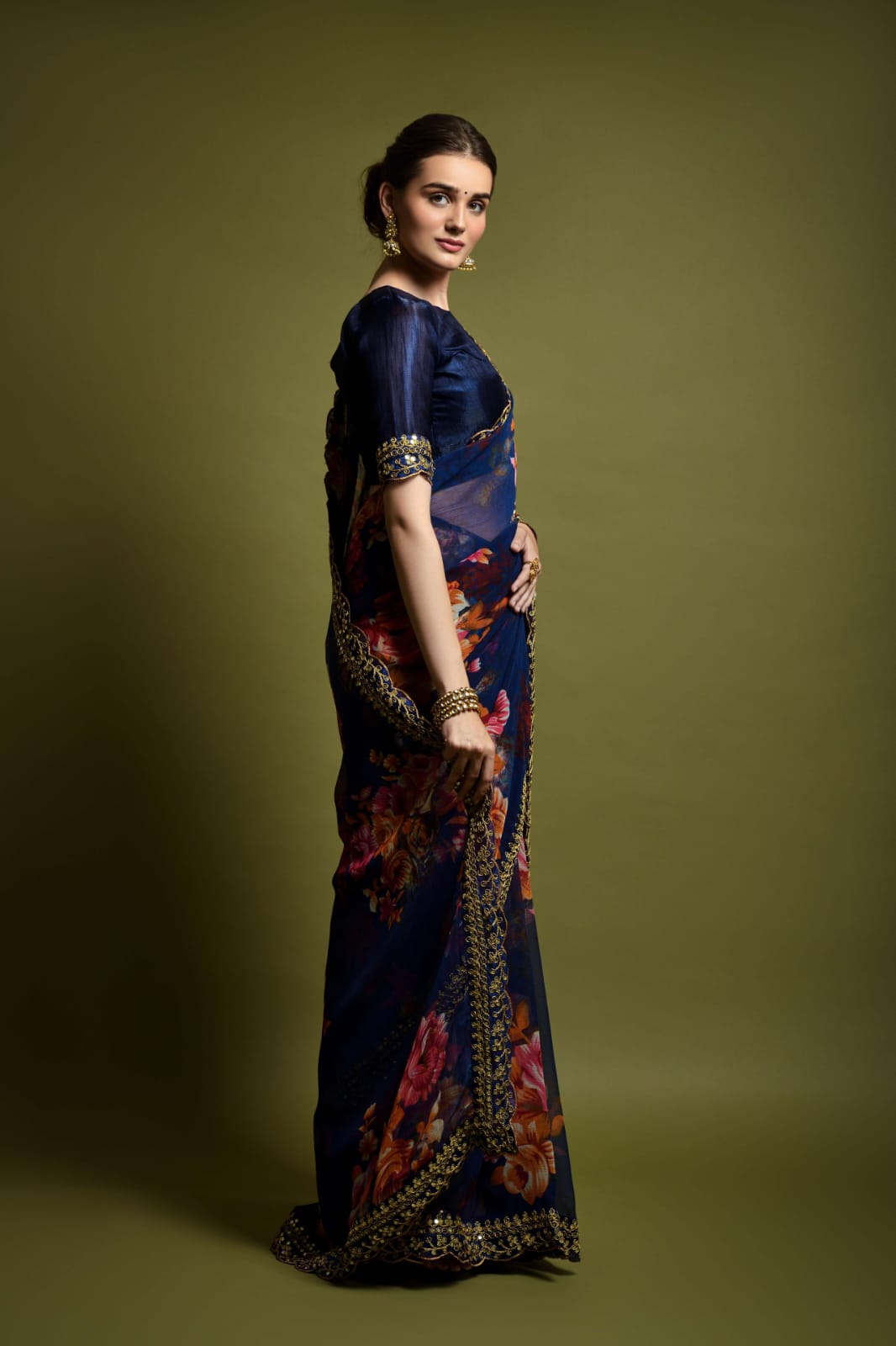 Floral Symphony Saree adorned with Embroidered Cut Work Lace