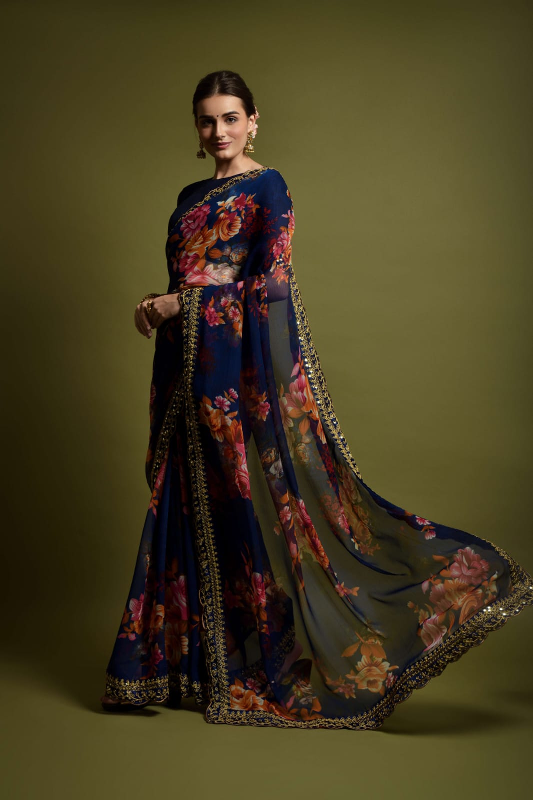 Floral Symphony Saree adorned with Embroidered Cut Work Lace