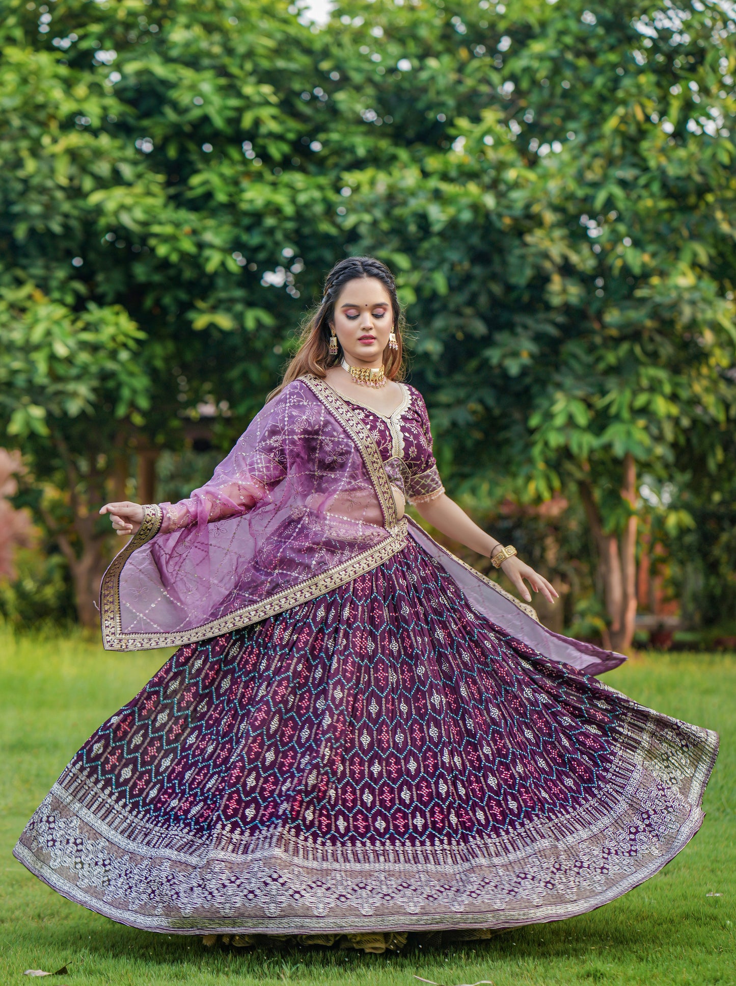 WINE HEAVY BRIDAL LEHENGA CHOLI WITH DUPATTA AND BLOUSE