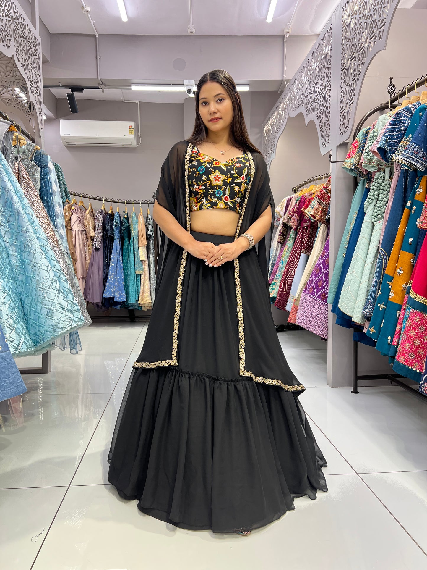 Sophisticated Black Georgette Lehenga choli Ensemble.