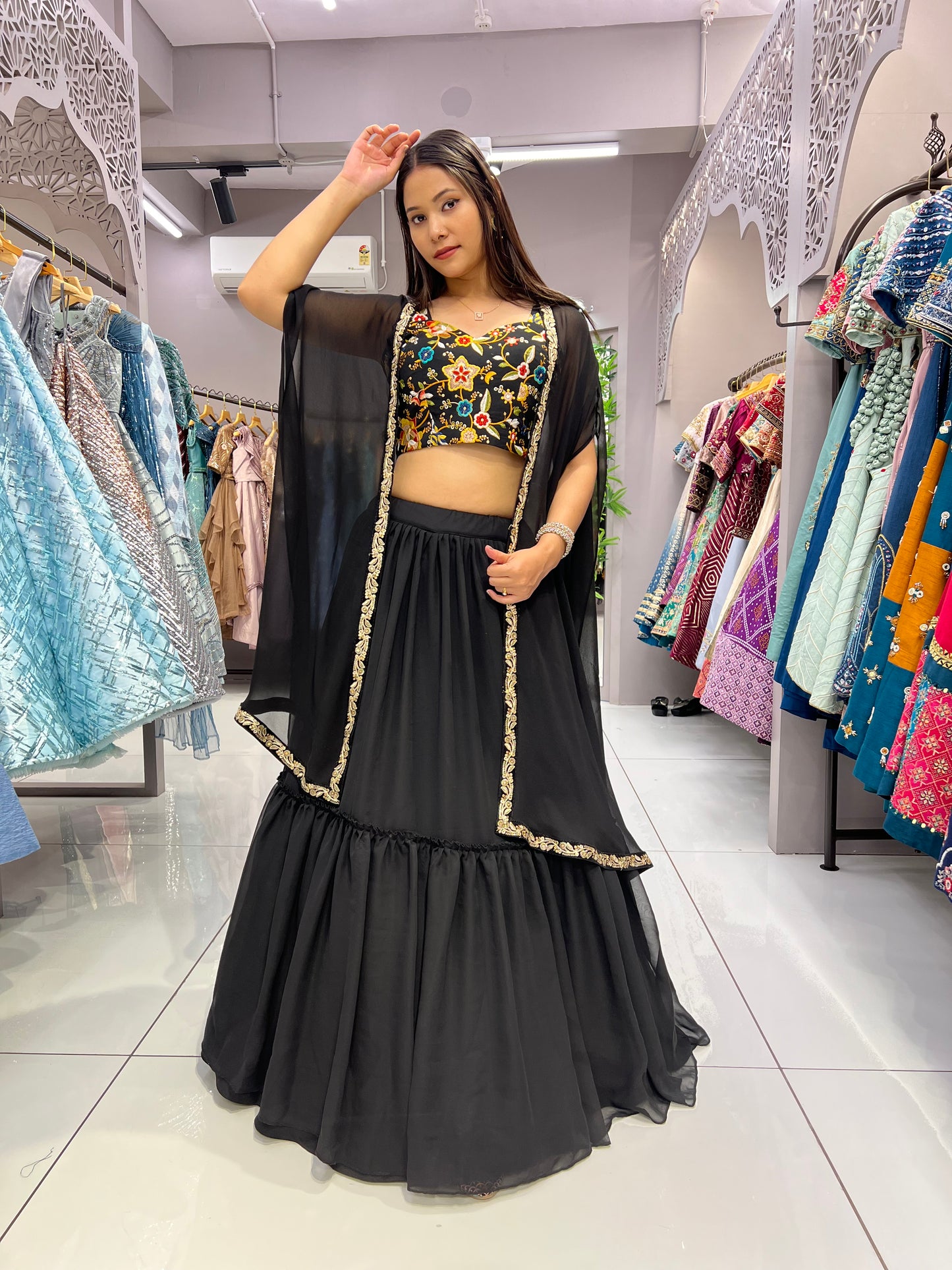 Sophisticated Black Georgette Lehenga choli Ensemble.