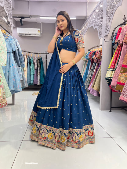 Chic Rama Damaniya Lehenga Choli with Zari and Sequence Work