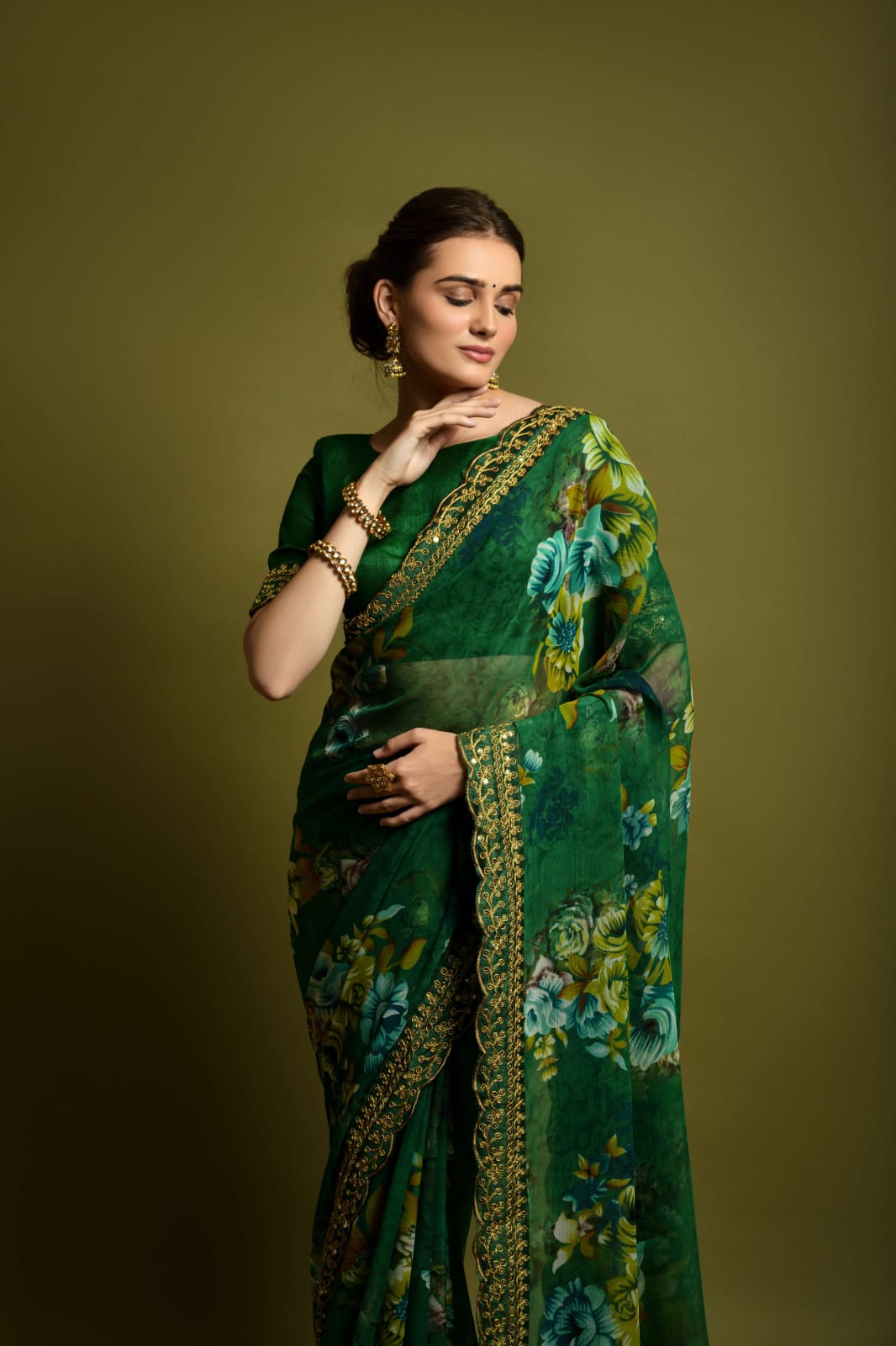 Floral Symphony Saree adorned with Embroidered Cut Work Lace